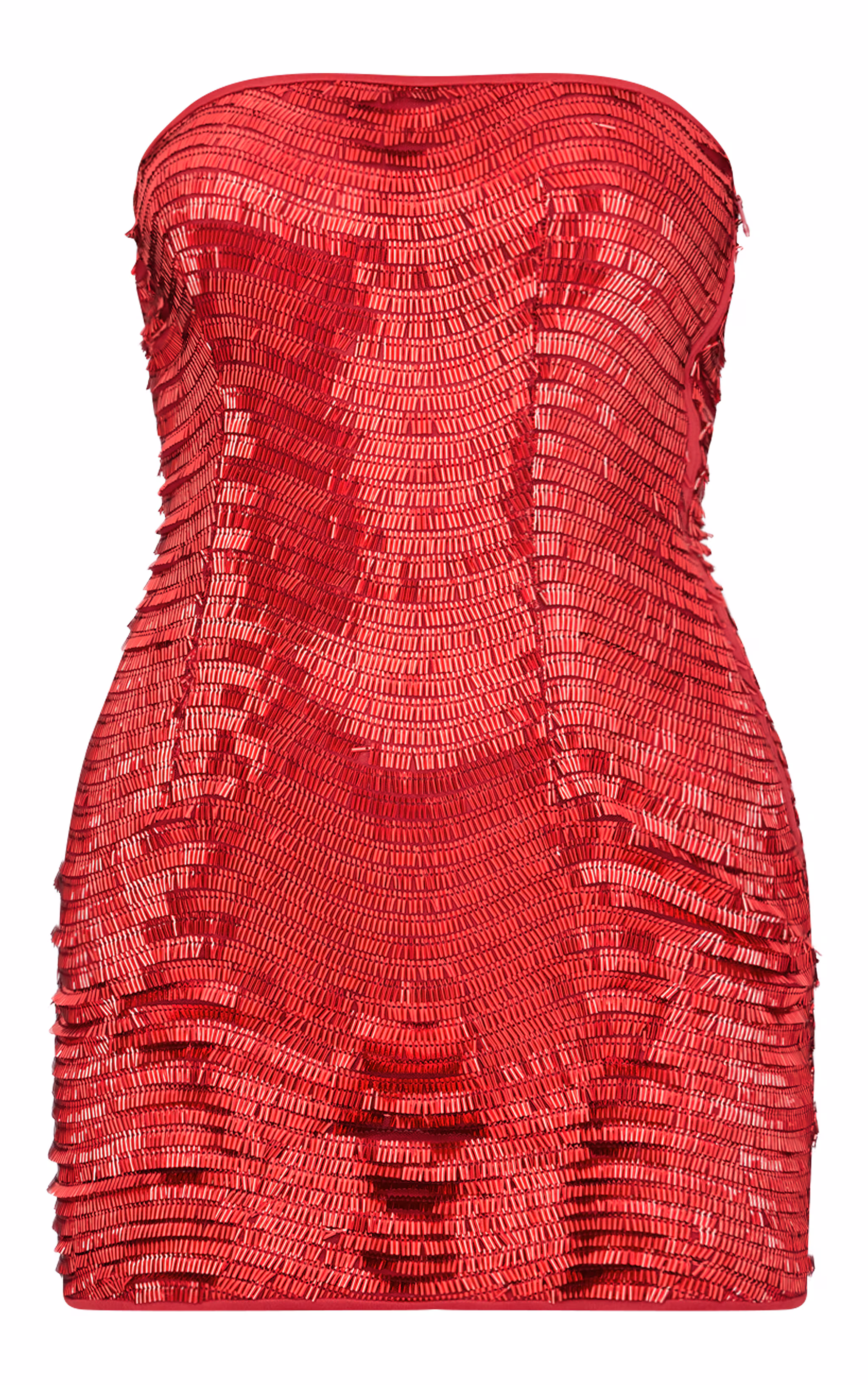 Red Textured Sequin Bandeau Mini Dress