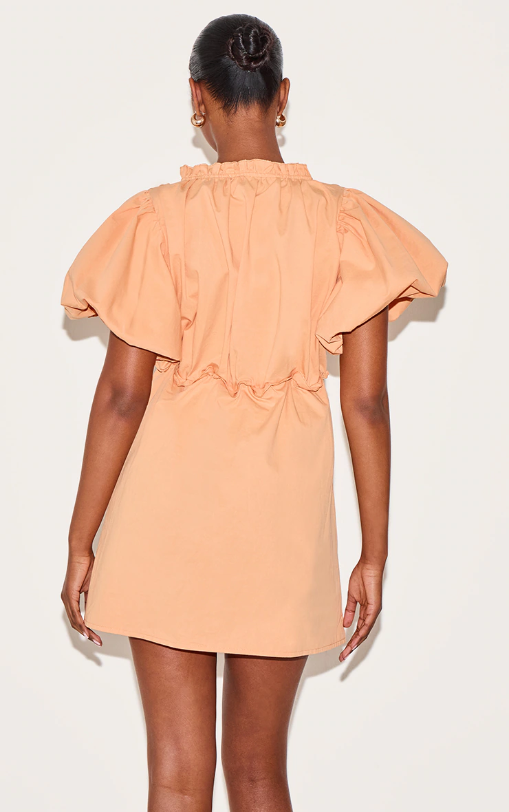 Orange Cotton Gathered A-line Dress