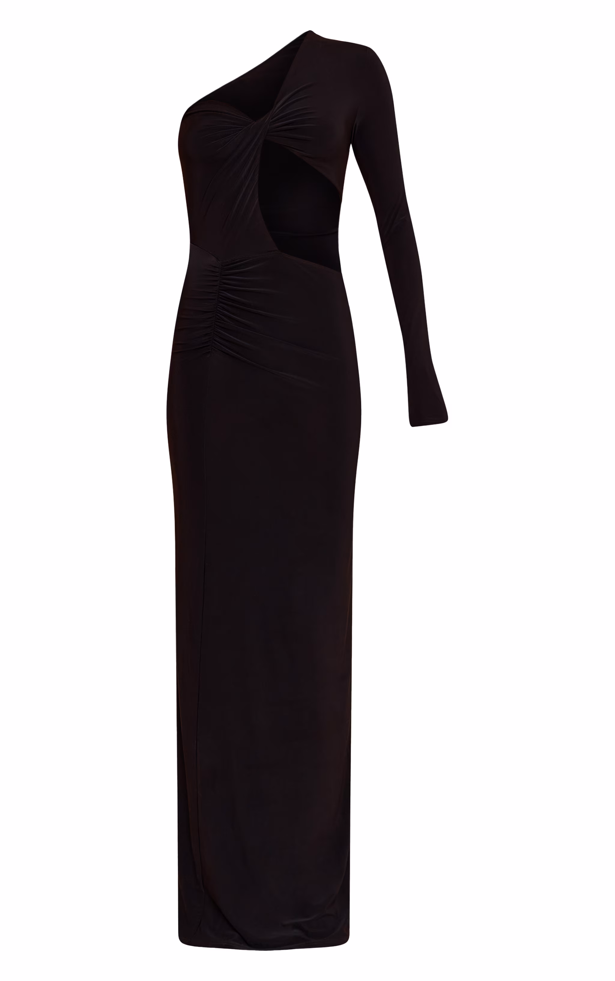 Petite Black One Shoulder Cut Out Ruched Maxi Dress