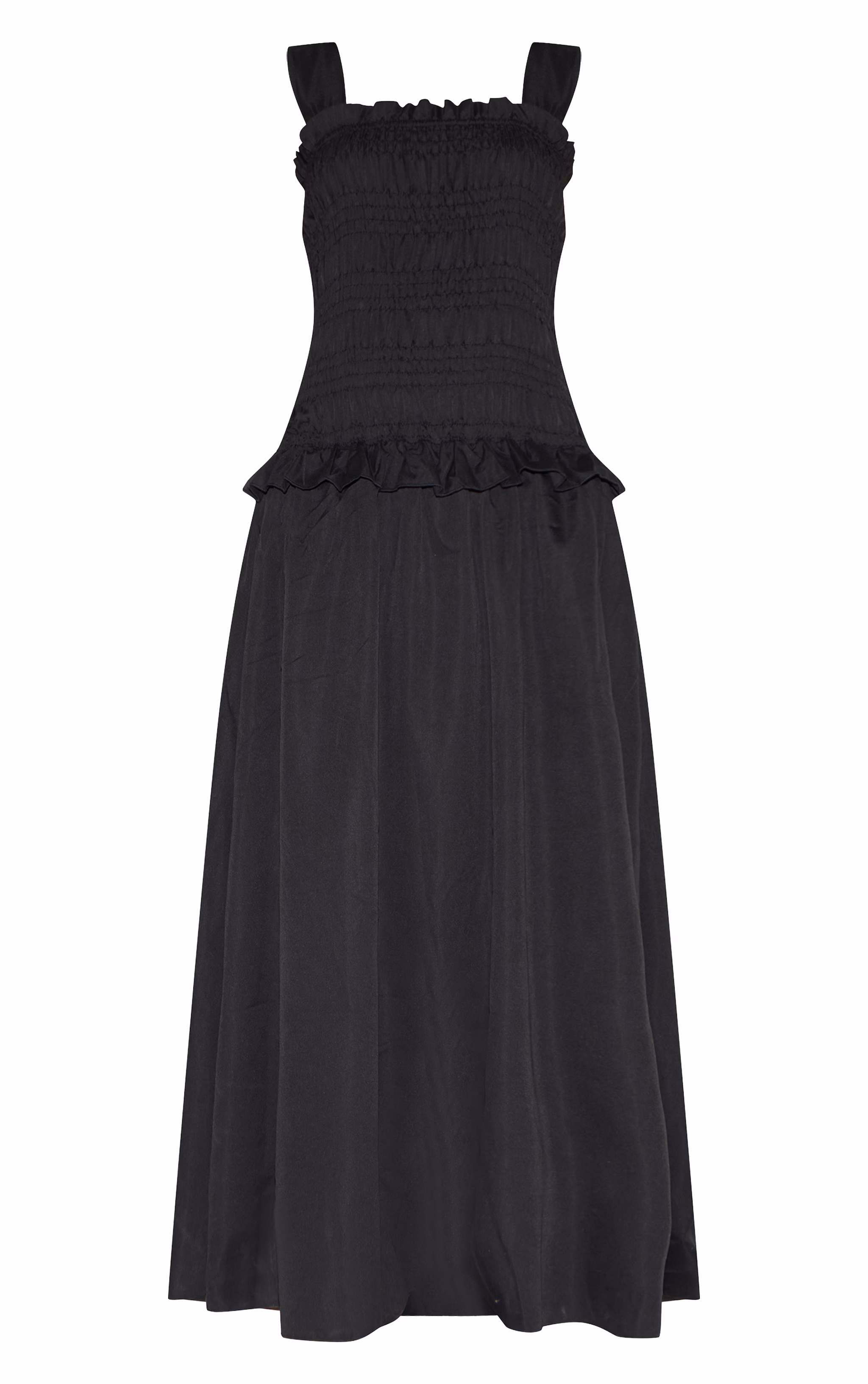 Black Shirred Frill Detail Maxi Dress