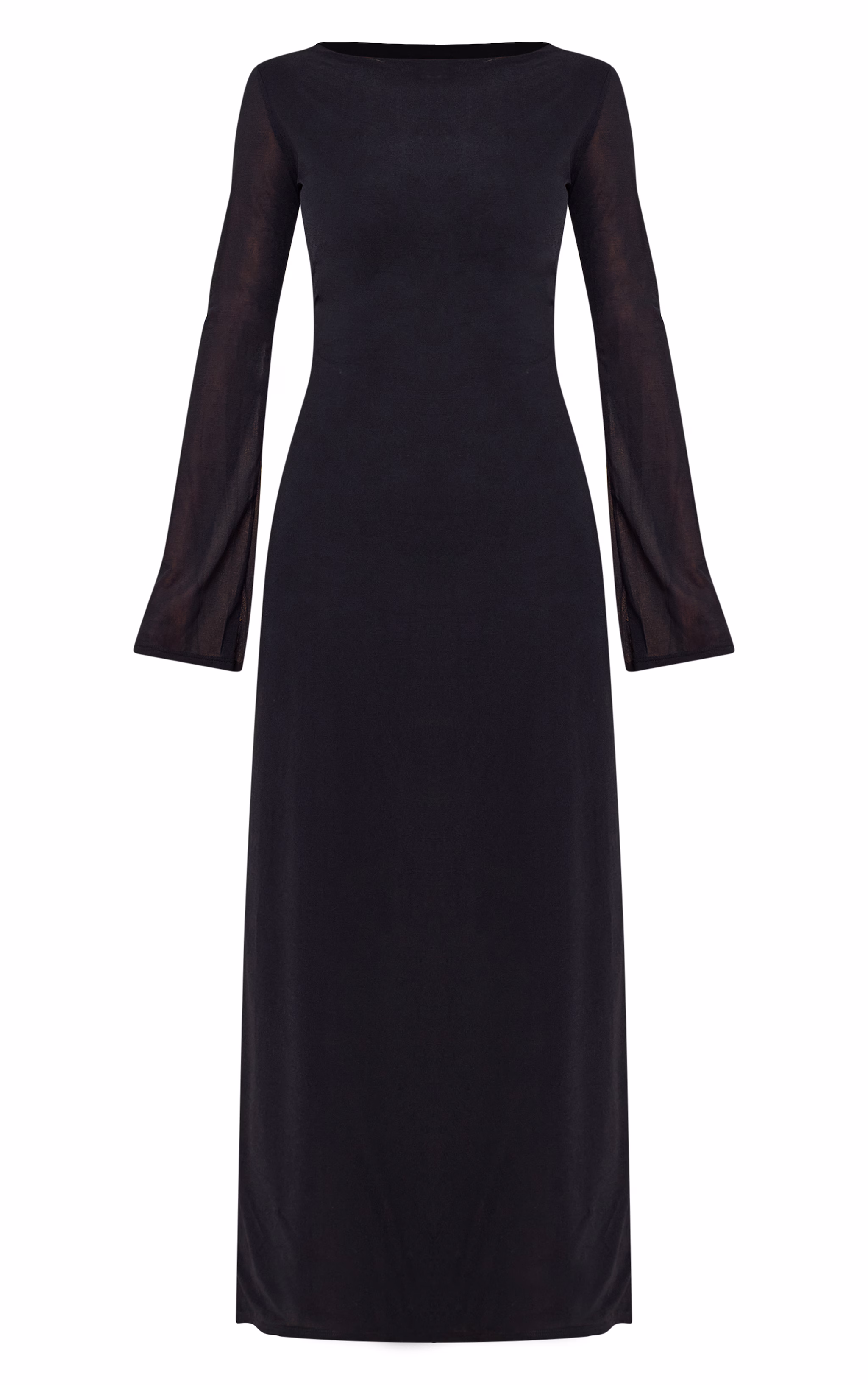 Black Chiffon Boat Neck Long Sleeve Maxi Dress