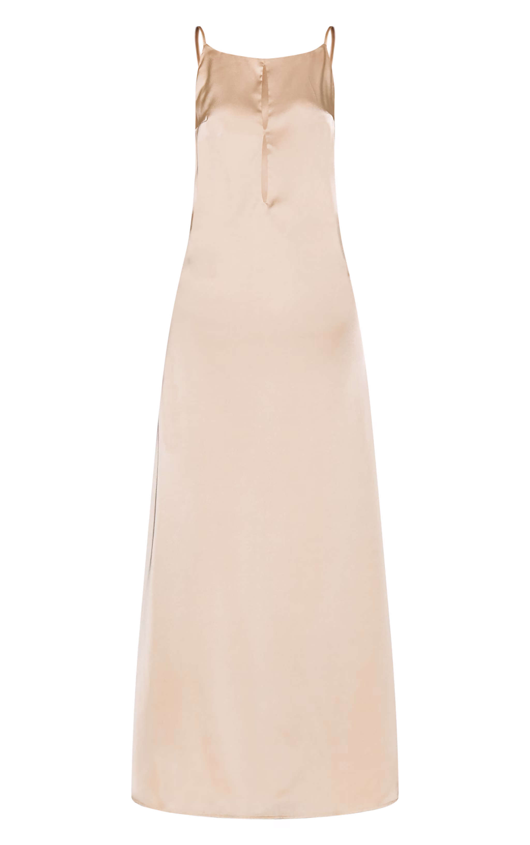 Natural Satin Keyhole Cut Out Slip Dress