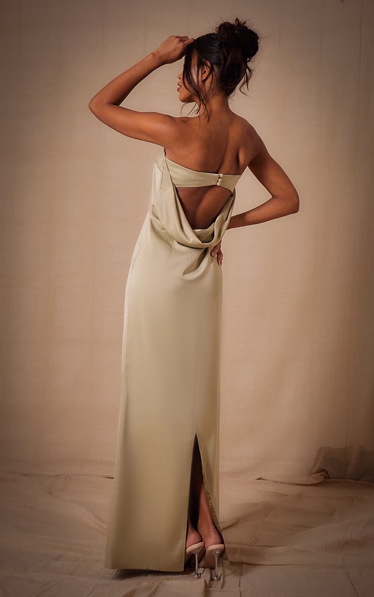 Sage Bridesmaid Satin Bandeau Maxi Dress