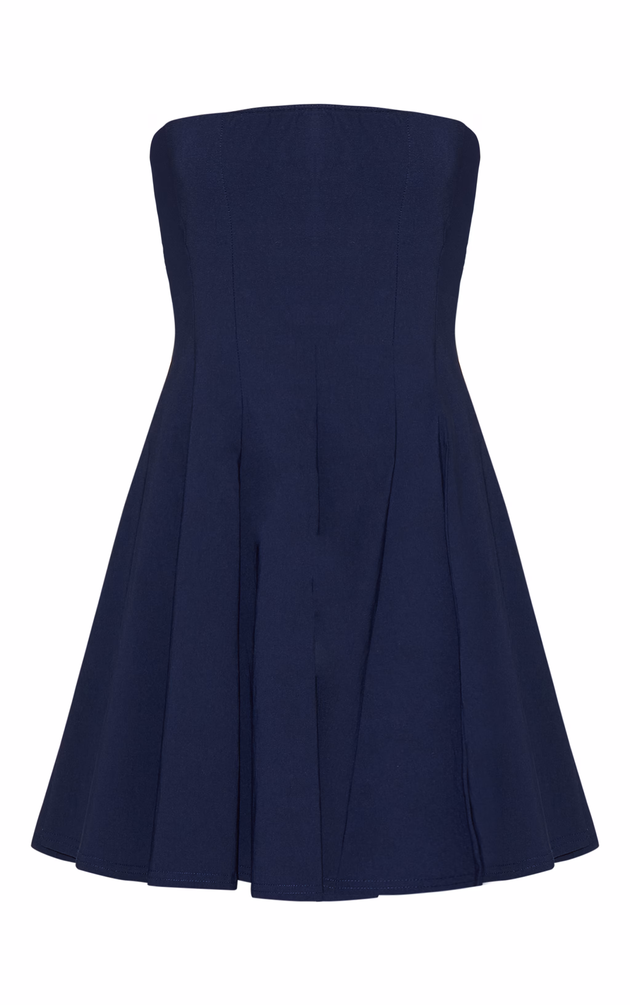 Navy Stretch Woven Bandeau Pleated Shift Dress