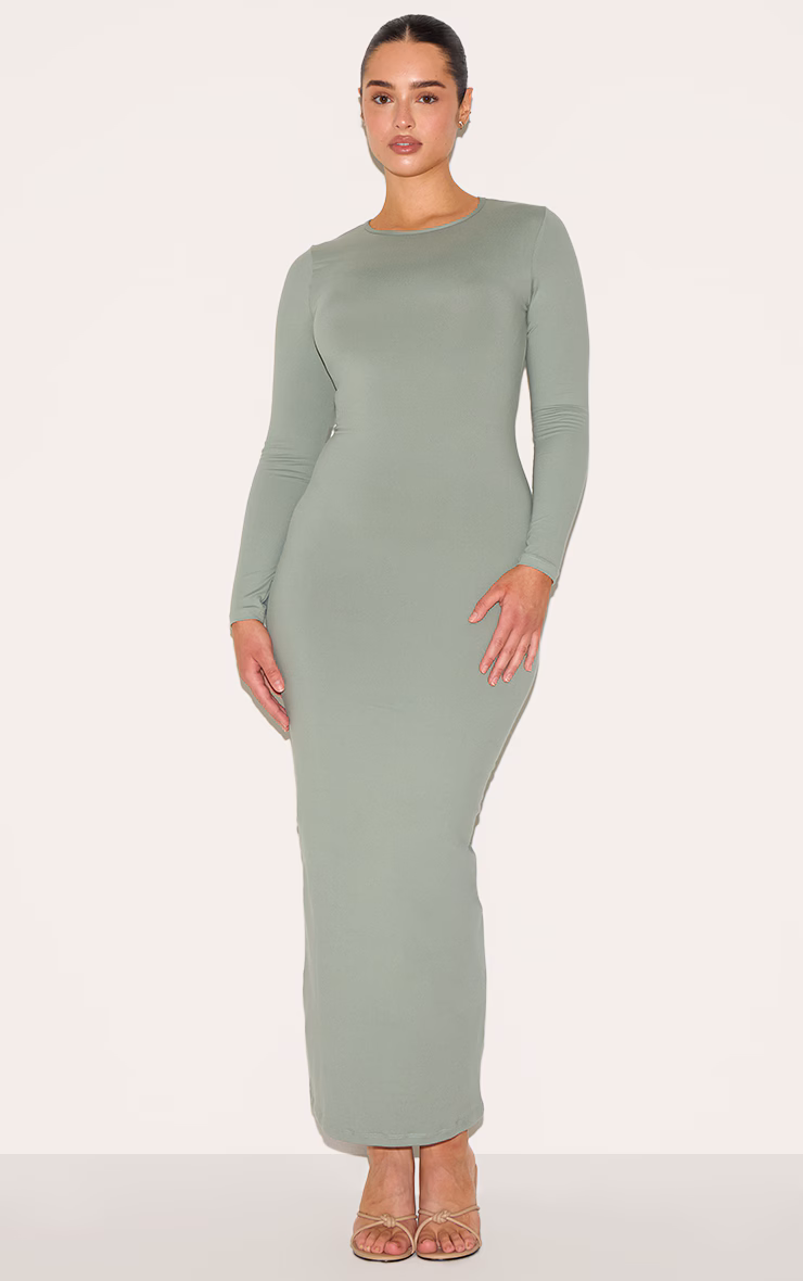 Shape Sage Green Sculpted Long Sleeve Maxi Dress