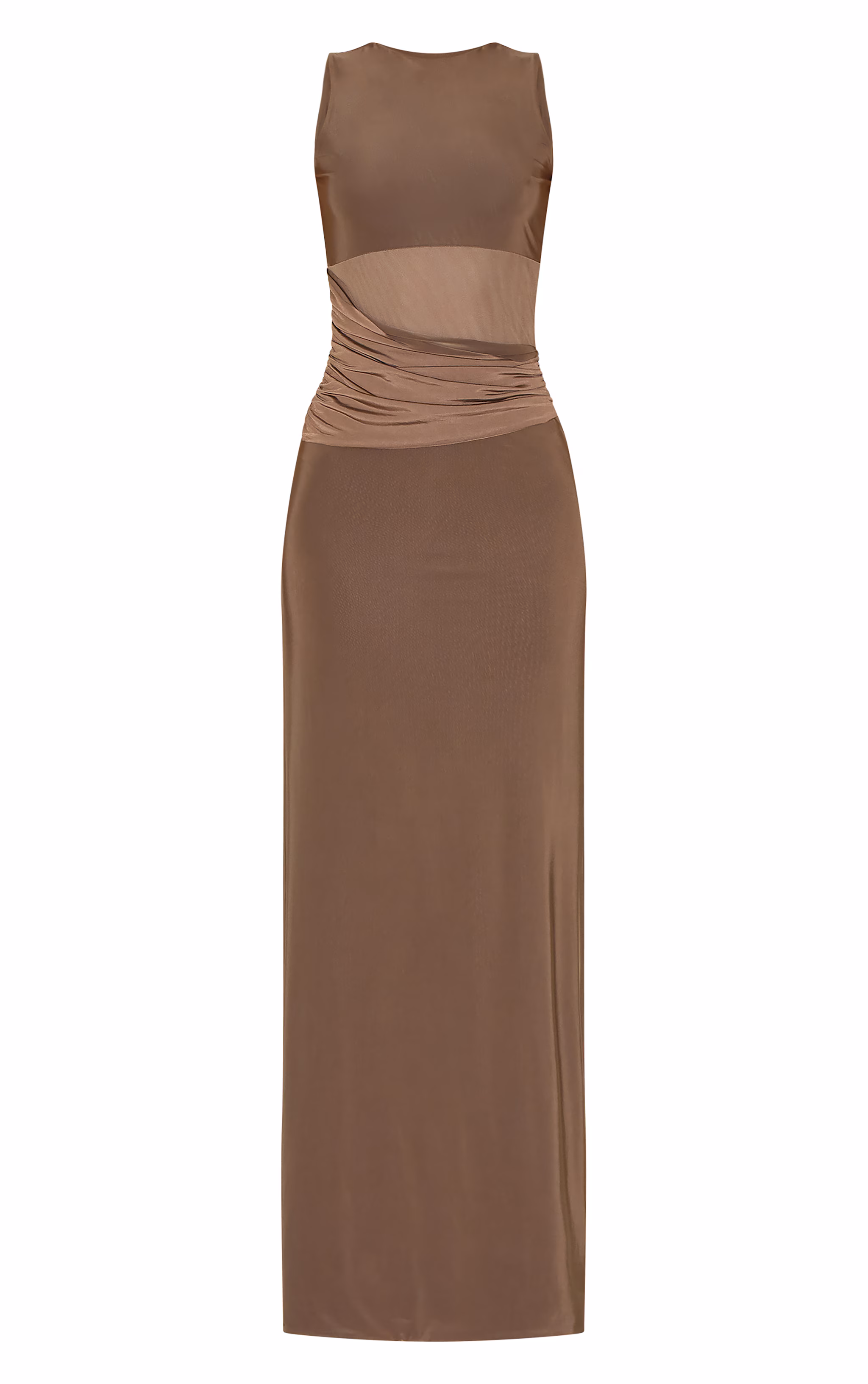 Mushroom Slinky Mesh Cut Out Maxi Dress