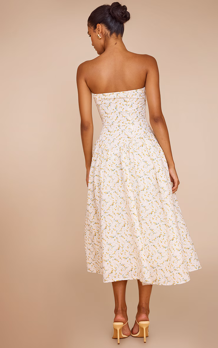 Yellow Ditsy Printed Bandeau Skater Midaxi Dress