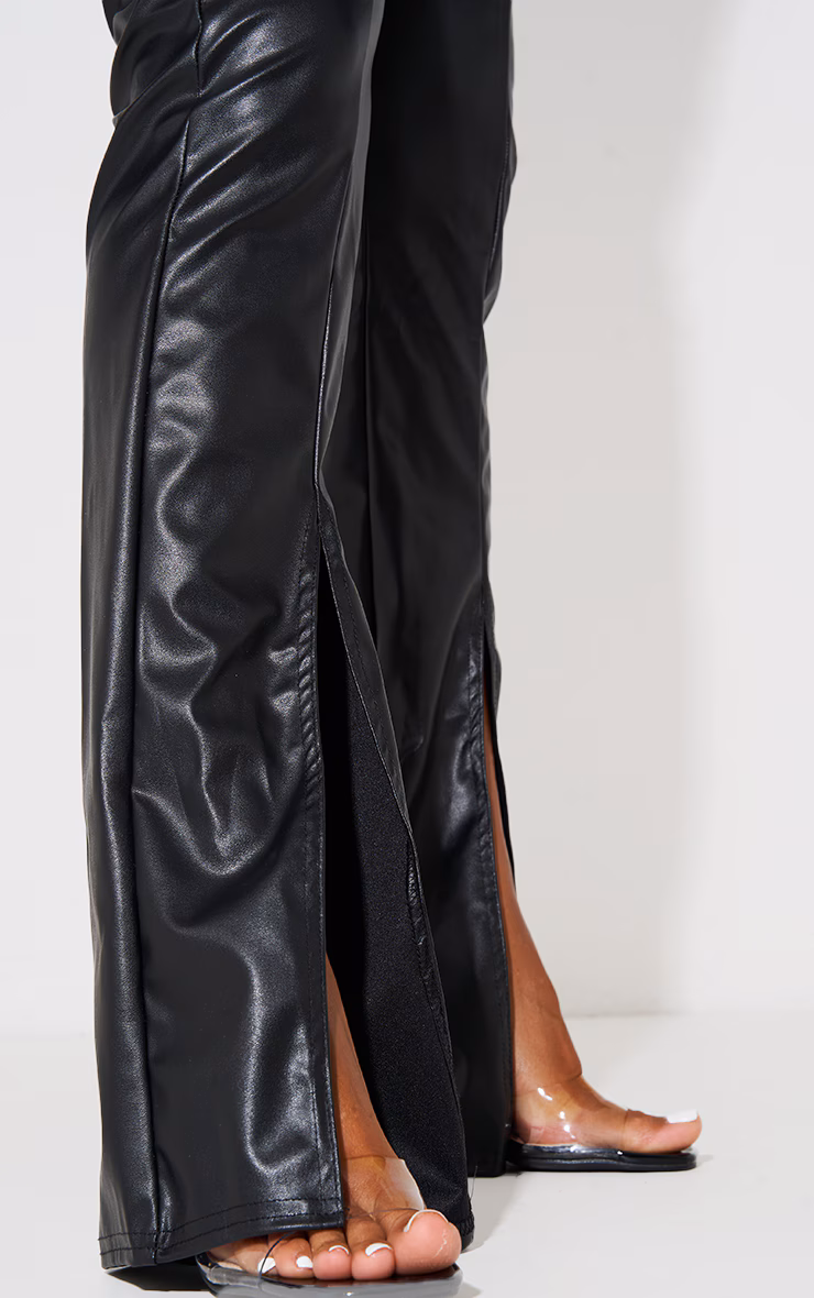 Black PU Bandeau Hem Split Jumpsuit