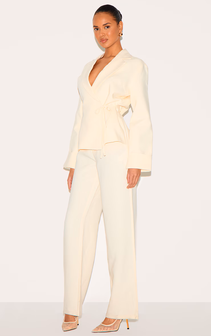 Cream Premium Woven Tie Side Blazer Jumpsuit