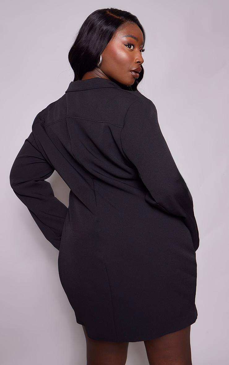 Plus Black Woven Zip Through Corset Detail Blazer Dress