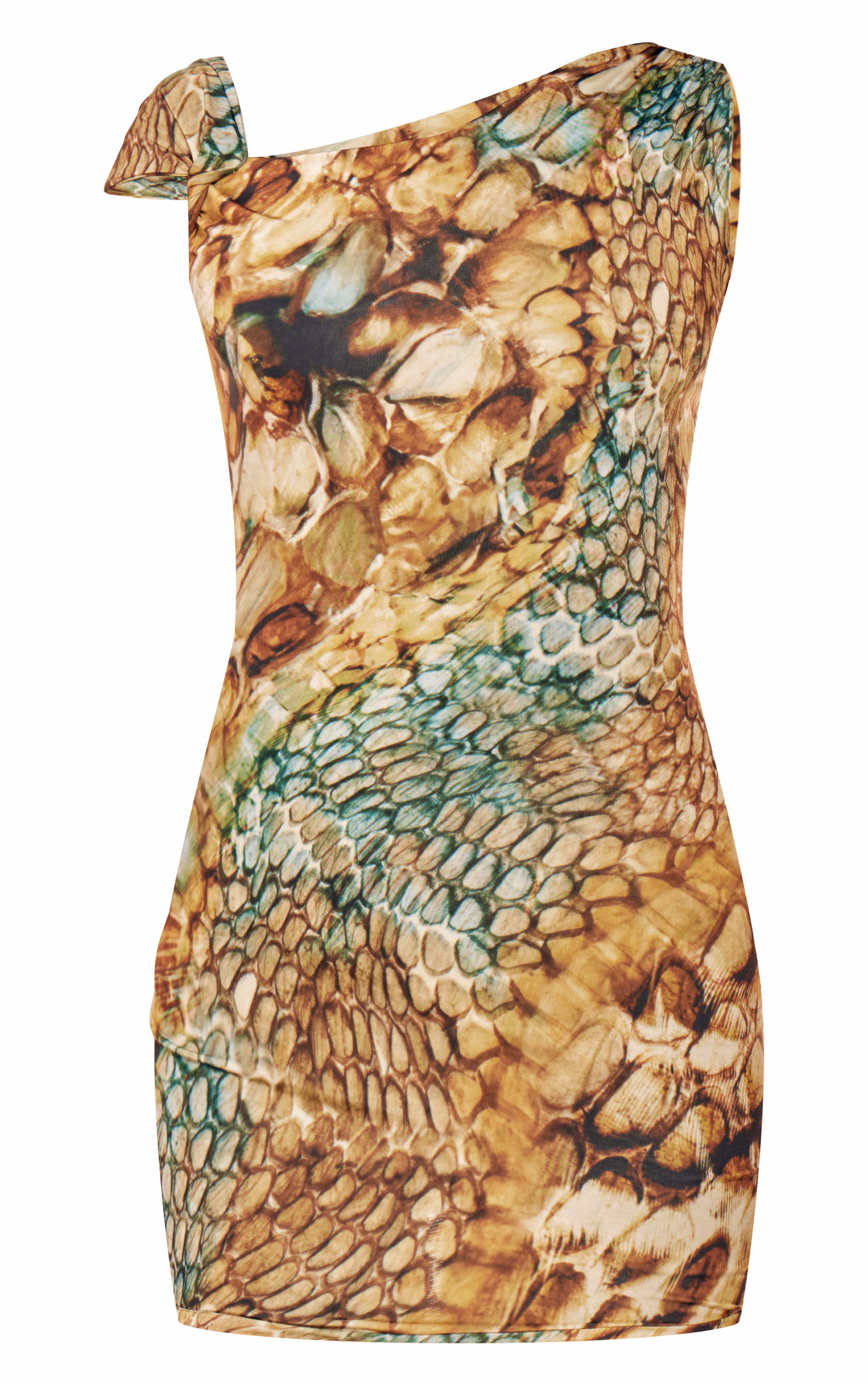 Multi Abstract Snake Print Double Layer Slinky Twist Bodycon Dress