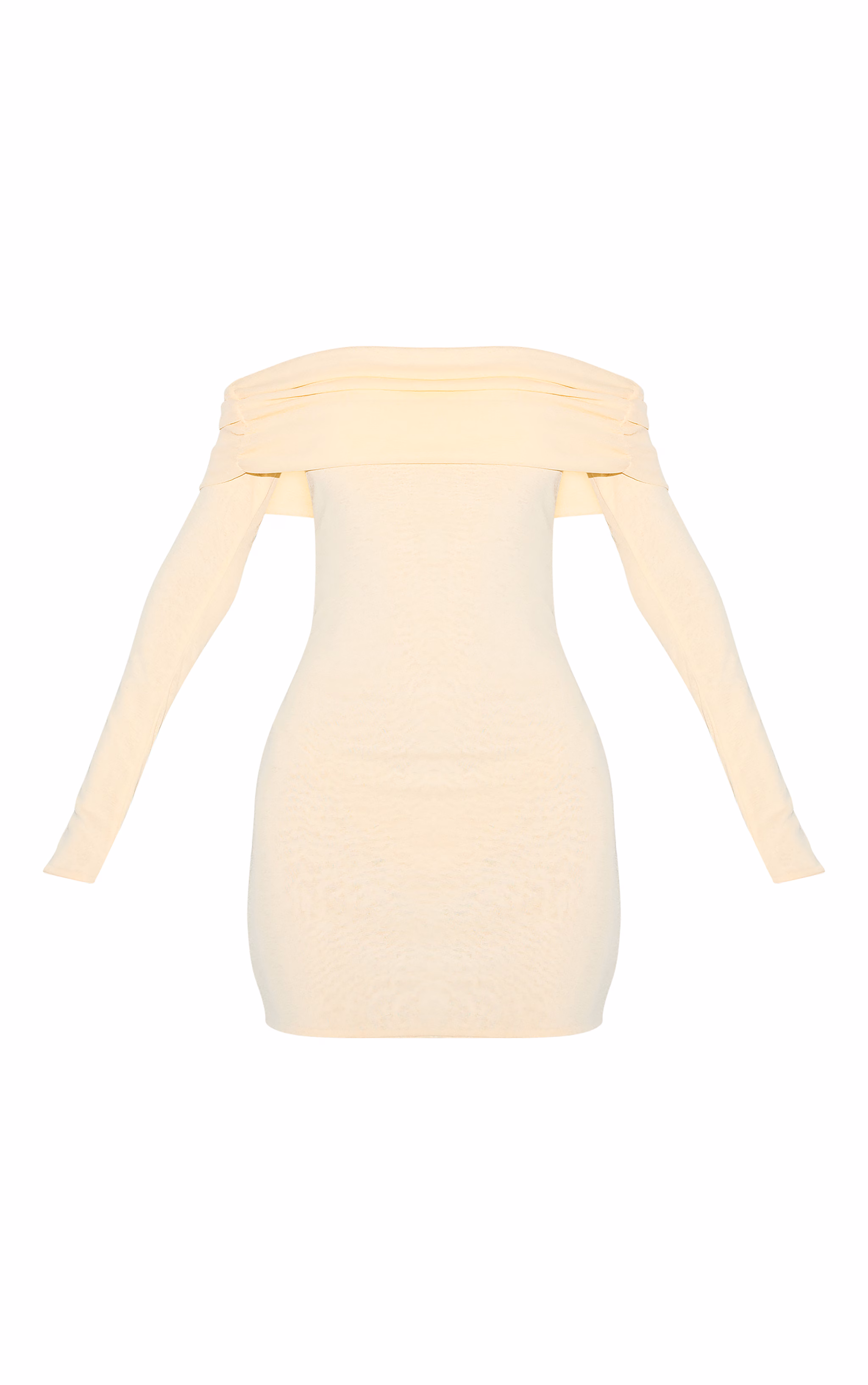 Almond Onion Skin Bardot Ruched Bodycon Dress