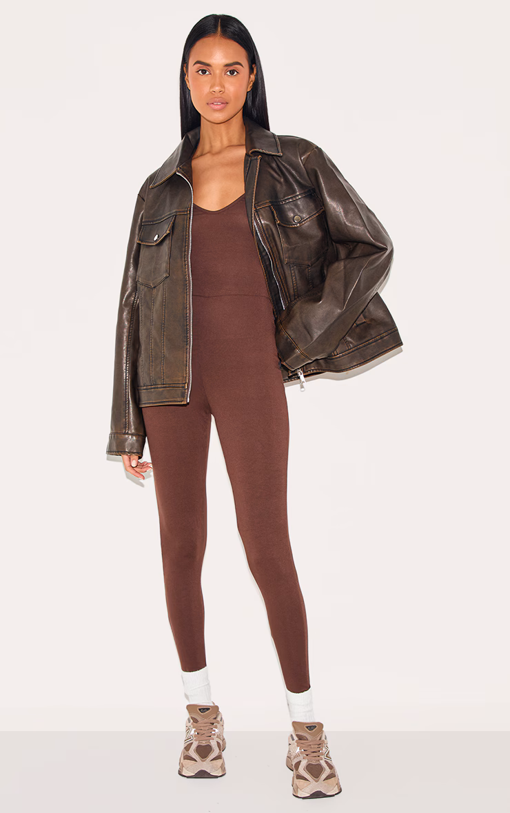 Chocolate Basic Strappy Plunge Jumpsuit