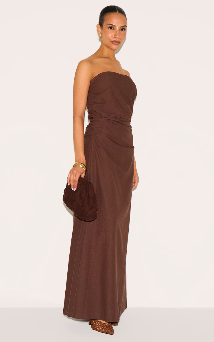 Petite Chocolate Linen Look Bandeau Maxi Dress