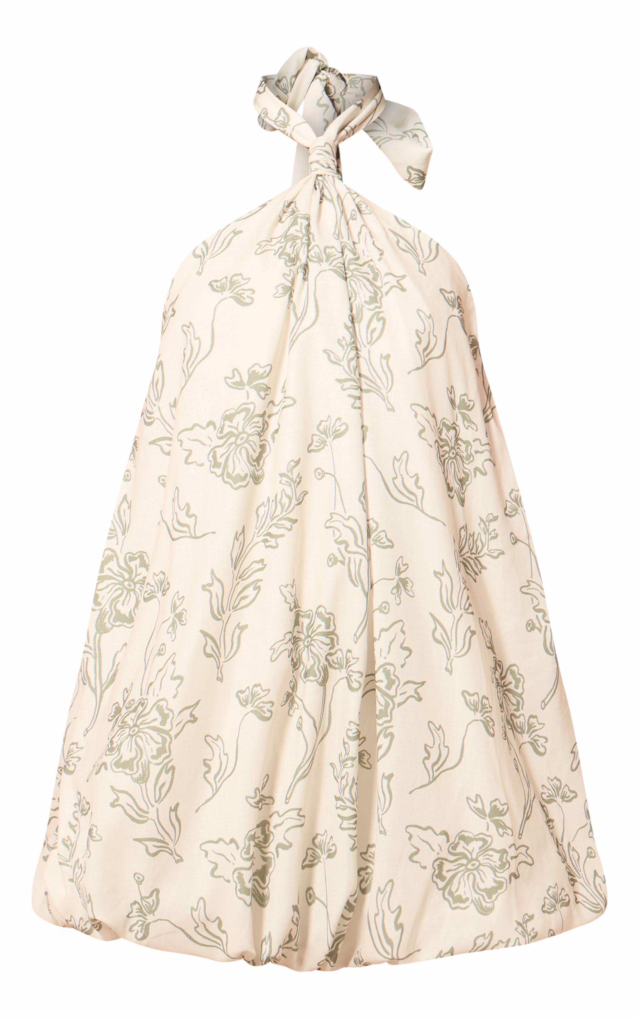 Green Printed Halterneck Puffball Mini Dress