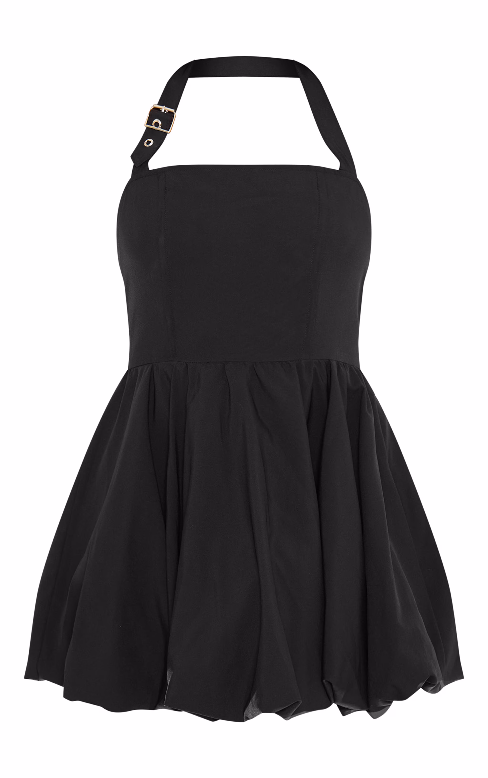 Black Buckle Detail Halterneck Puffball Mini Dress