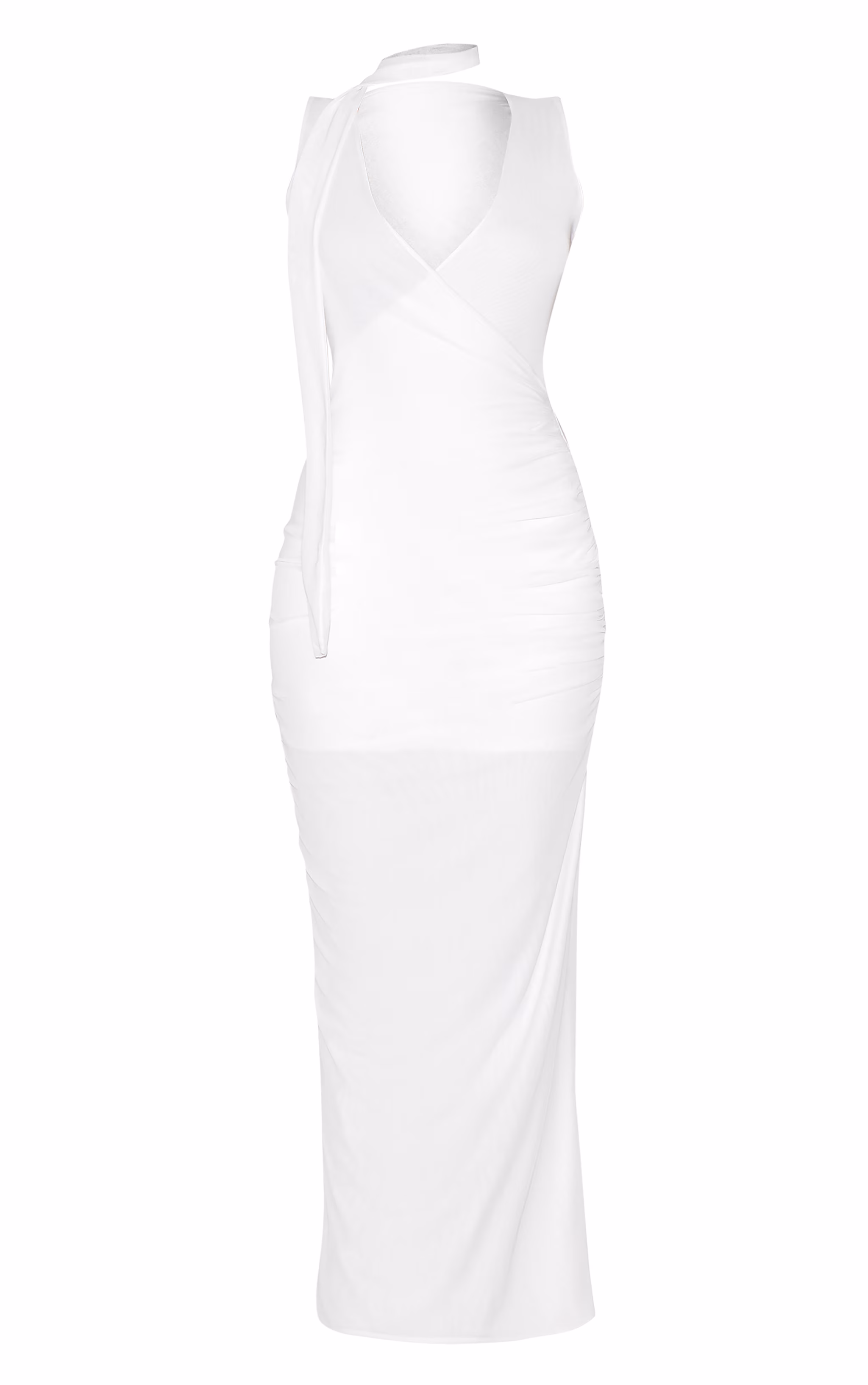 Cream Mesh V Neck Wrap Maxi Dress