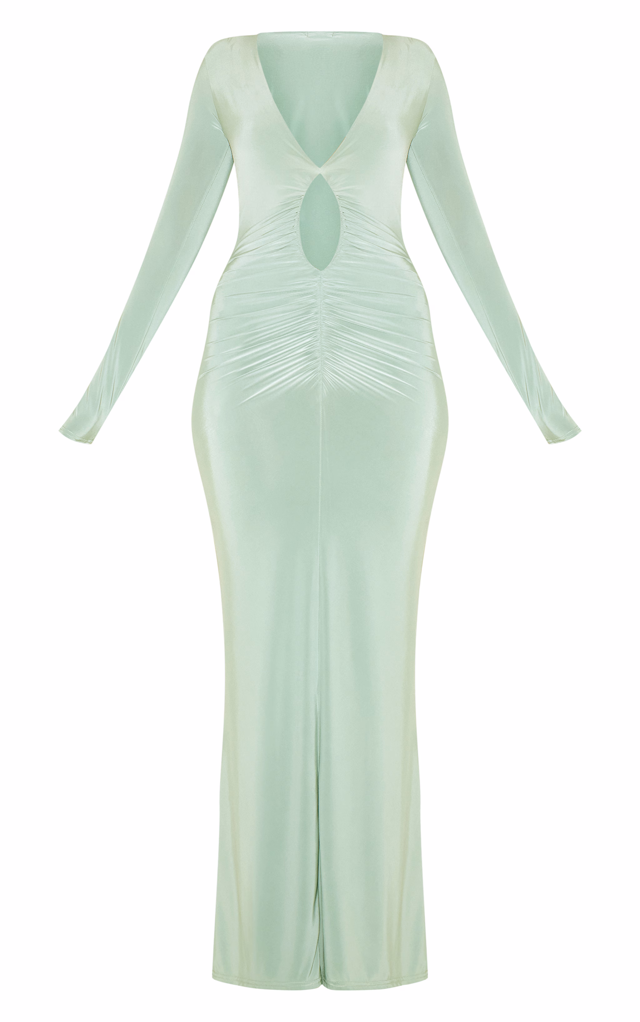 Sage Green Double Layer Plunge Ruched Maxi Dress