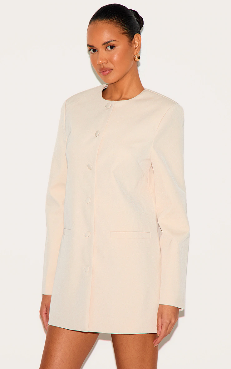 Almond Woven Oversized Crew Neck Blazer Dress