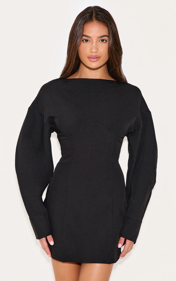 Black Tailored Long Sleeve Shift Dress