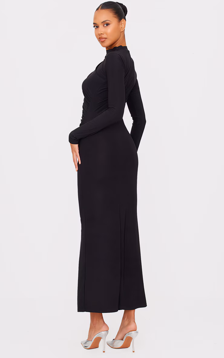 Black Slinky Long Sleeve Maxi Dress