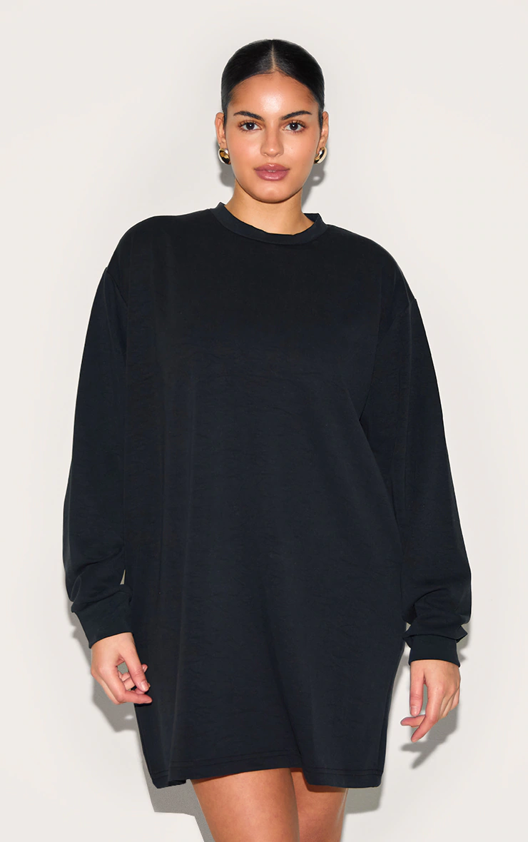 Plus Black Modal Long Sleeve Sweatshirt Dress