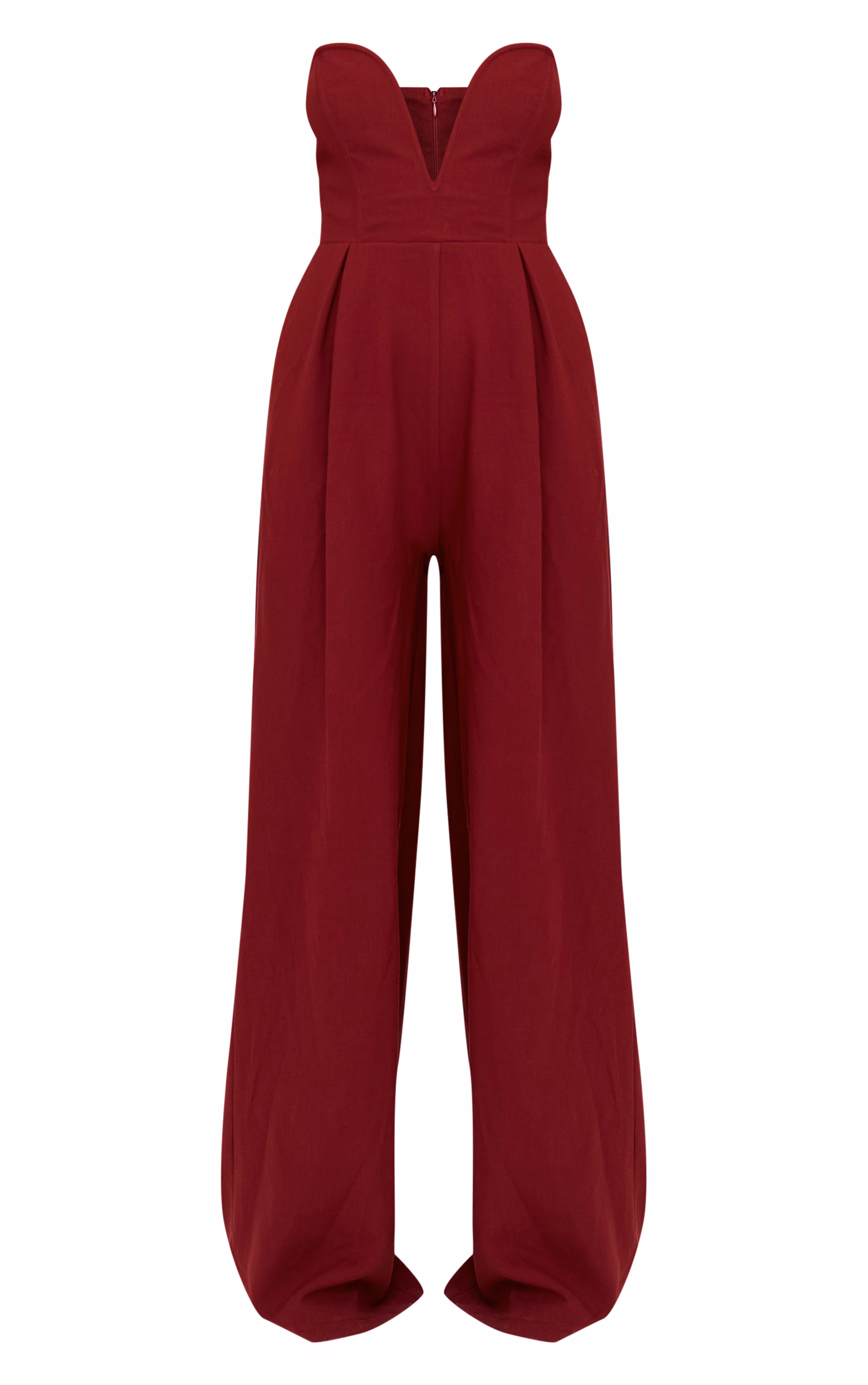 PLT Label Burgundy Plunge Wide Leg Jumpsuit