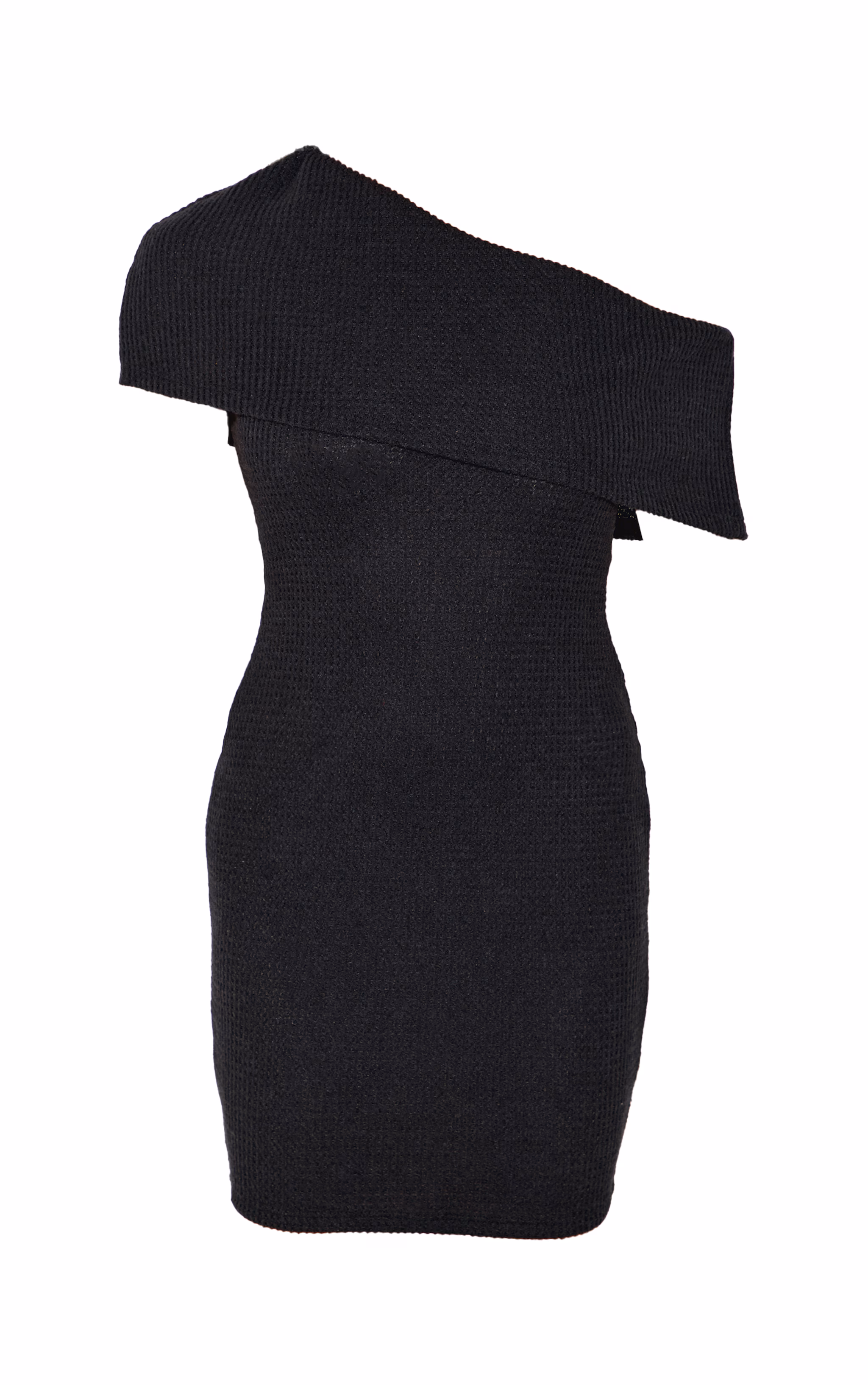 Black Brushed Rib Asymmetric Bodycon Dress