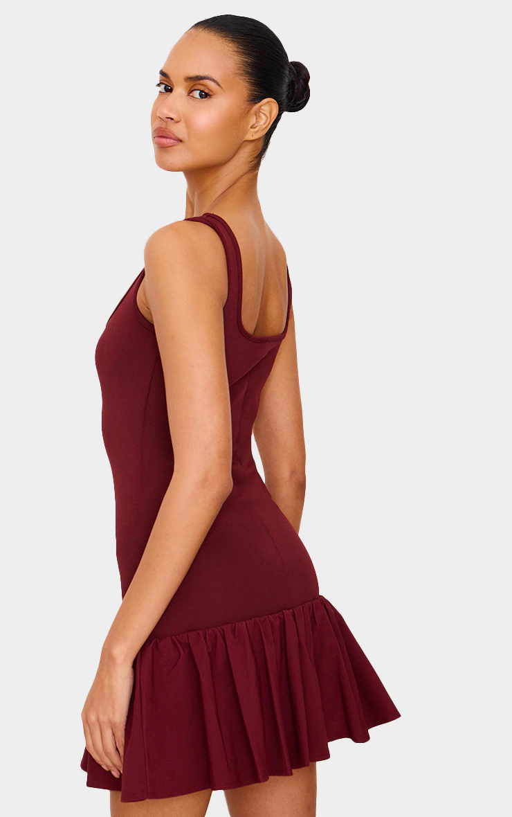 Burgundy Bandage Dropped Waist Mini Dress