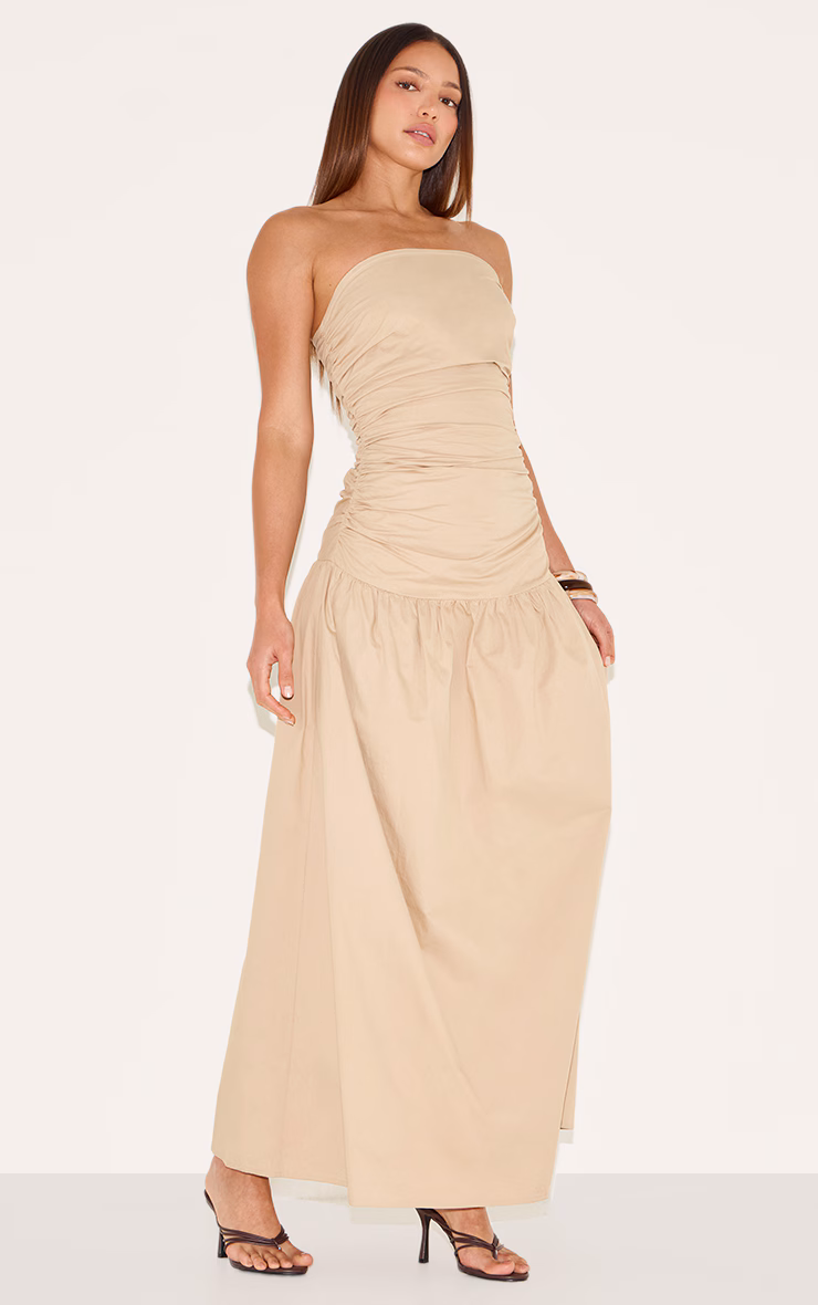Tall Nude Bandeau Ruched Floaty Dress