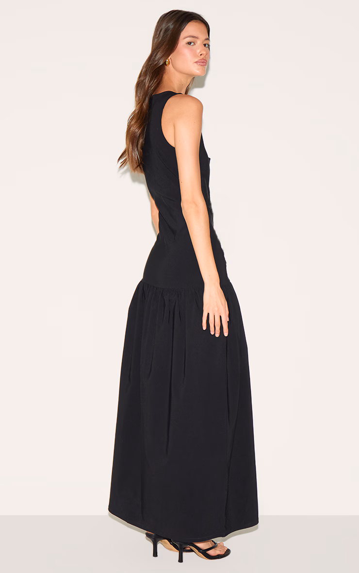 Black Stretch Woven Drop Waist Maxi Dress