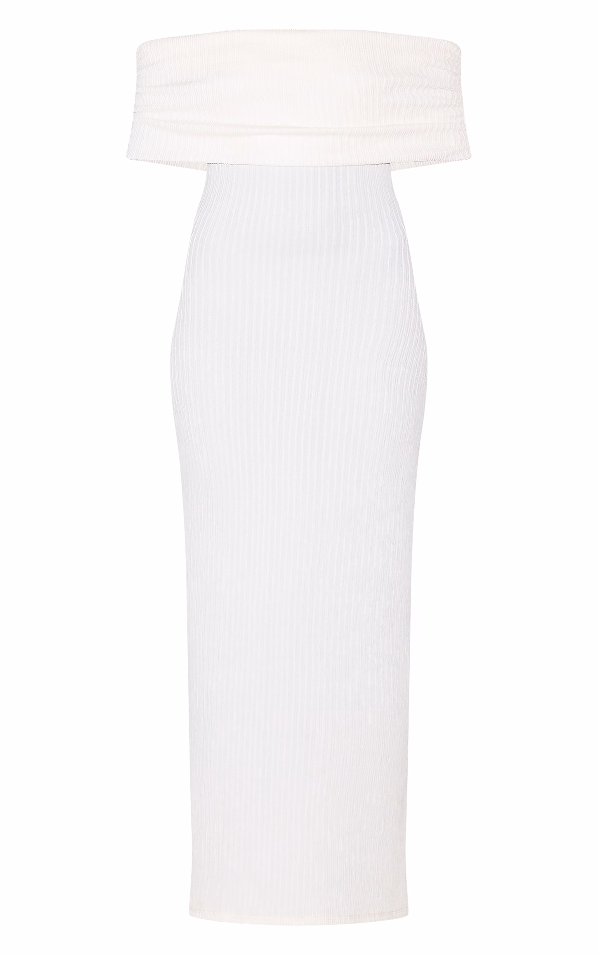 Cream Textured Fold Over Bardot Maxi Dress