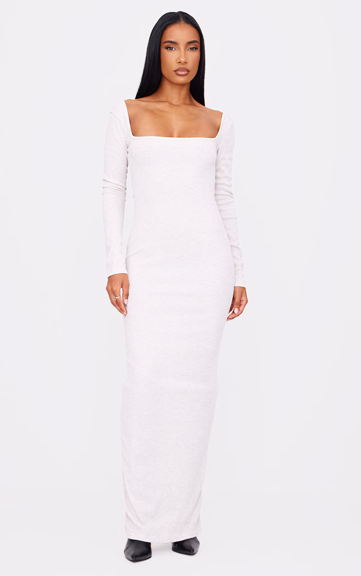 Stone Heavy Ribbed Square Neck Maxi Dress