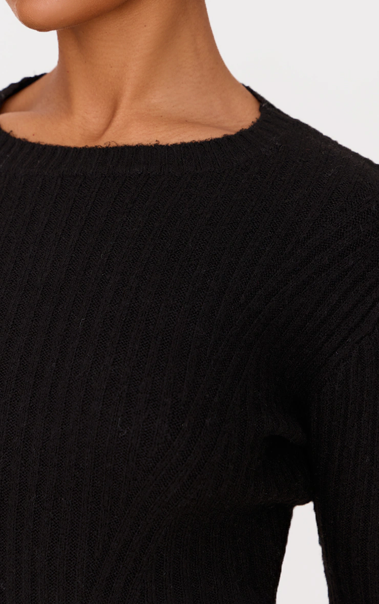 Black Soft Textured Rib Knit Mini Dress