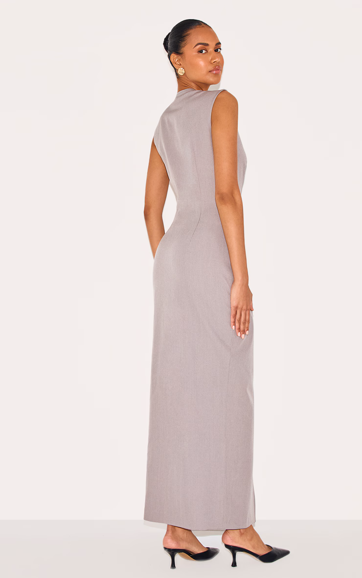 Grey Woven Button Maxi Dress