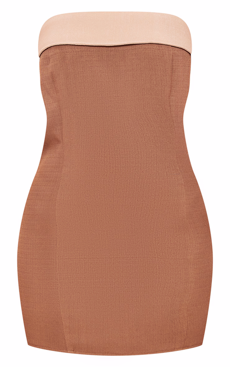 Petite Chocolate Linen Look Contrast Fold Bodycon Dress