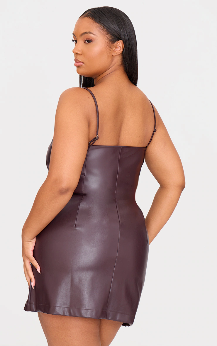 Plus Burgundy Strappy Pu Bodycon Dress