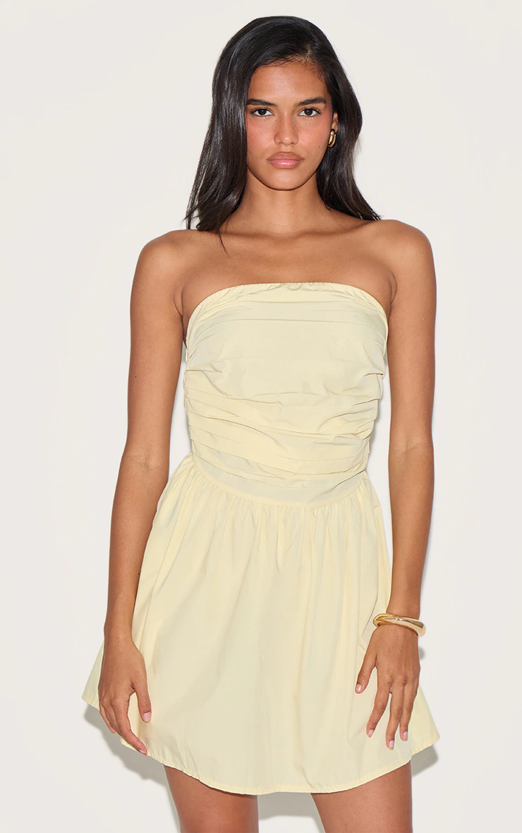Lemon Bandeau Ruched Detail Shift Dress