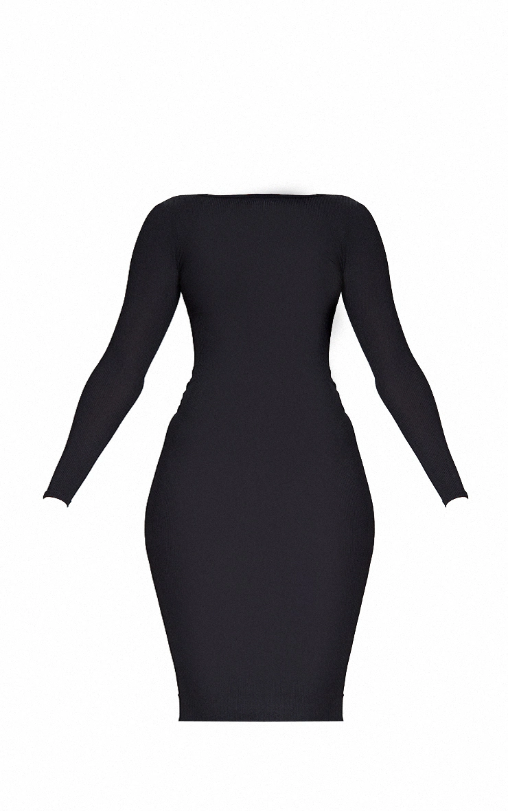 Black Basic Ribbed Long Sleeve Dress