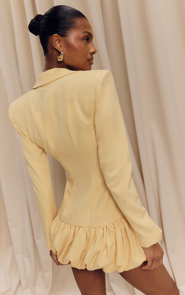 Lemon Plunge Puff Hem Blazer Dress