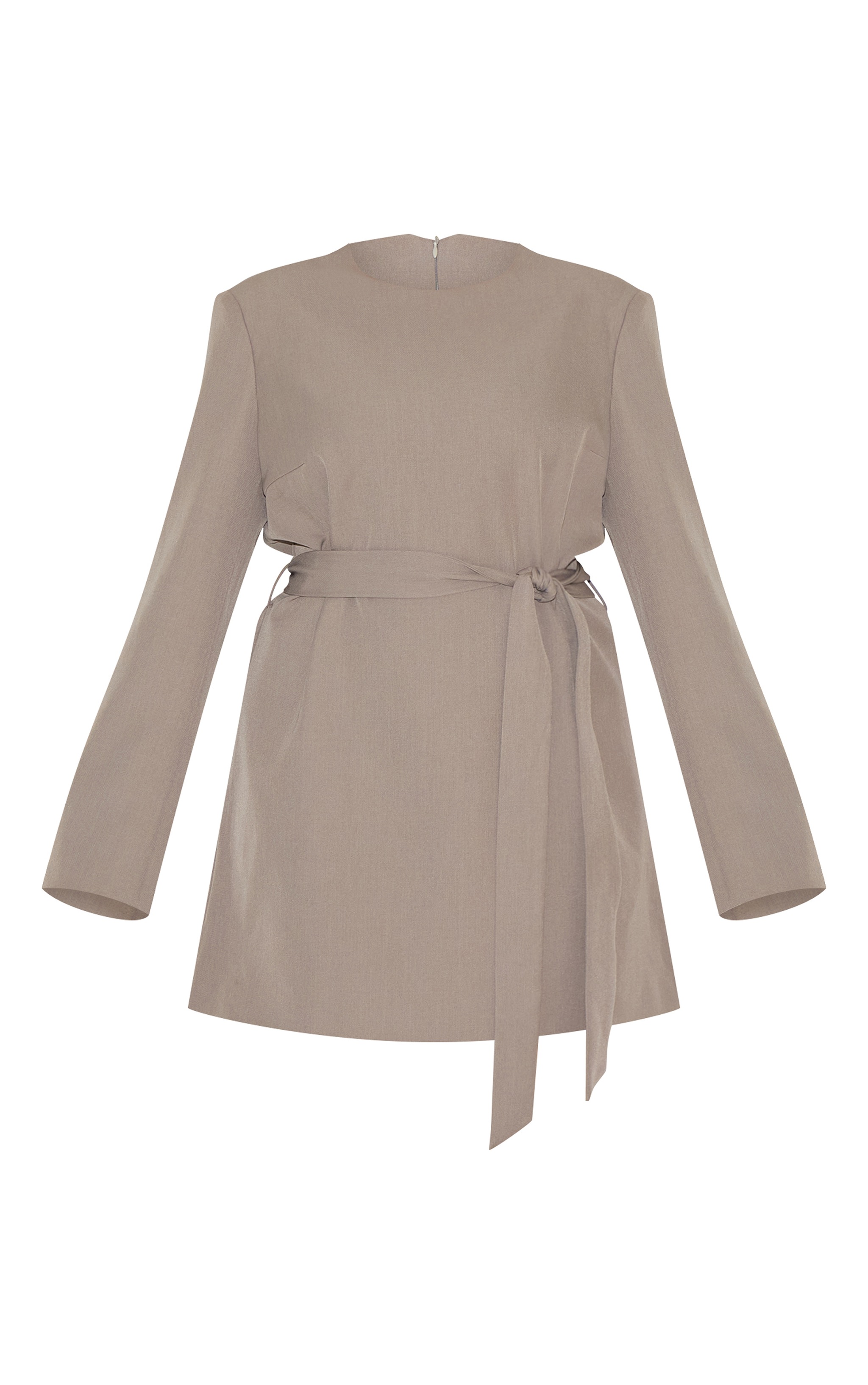 Plus Grey Tailored Belt Detail Long Sleeve Shift Dress