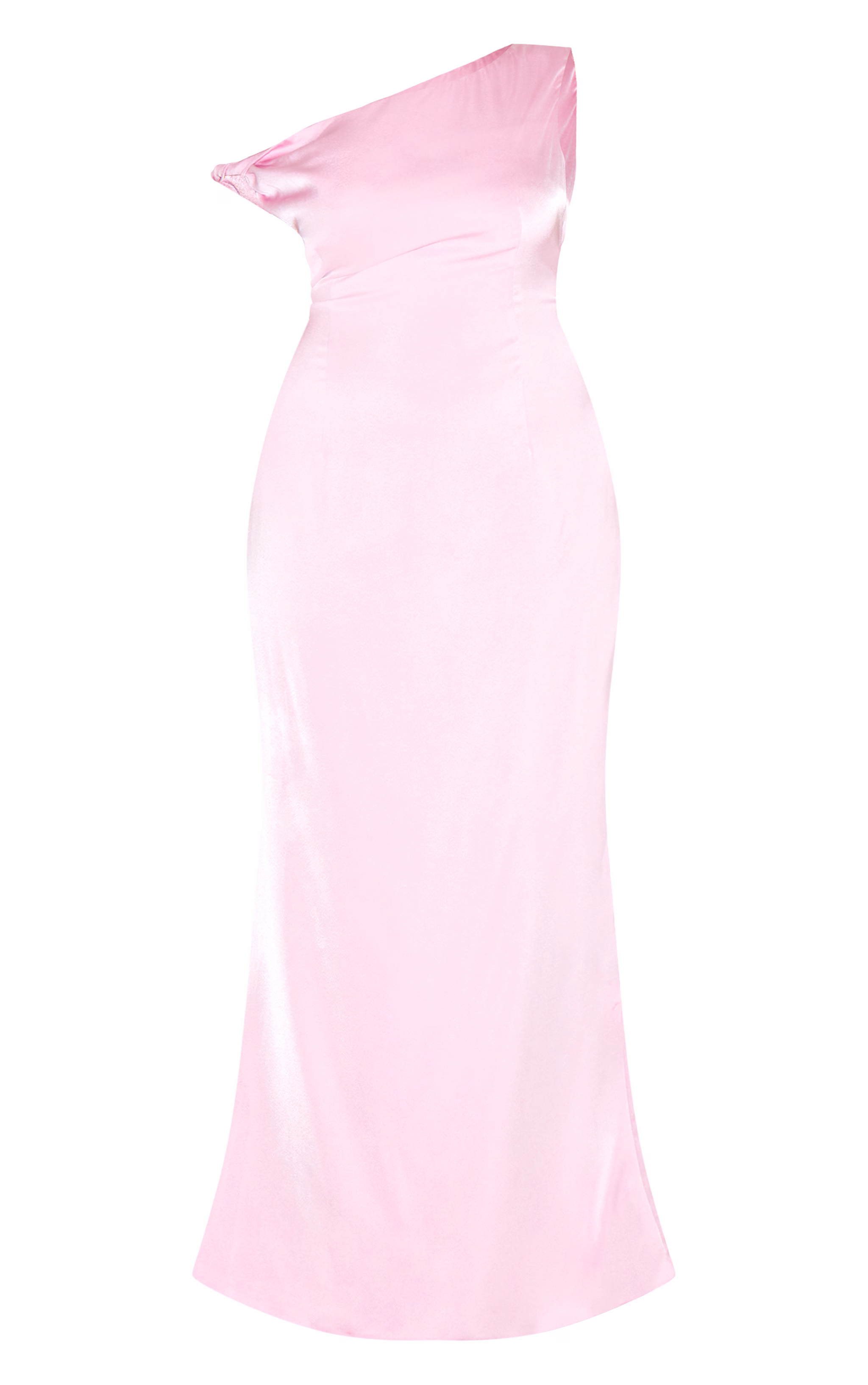 Plus Candy Pink Satin Asymmetric Bardot Twist Maxi Dress
