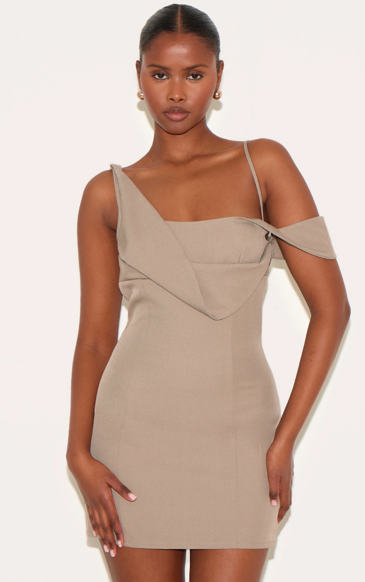 Taupe Woven Drape Mini Dress