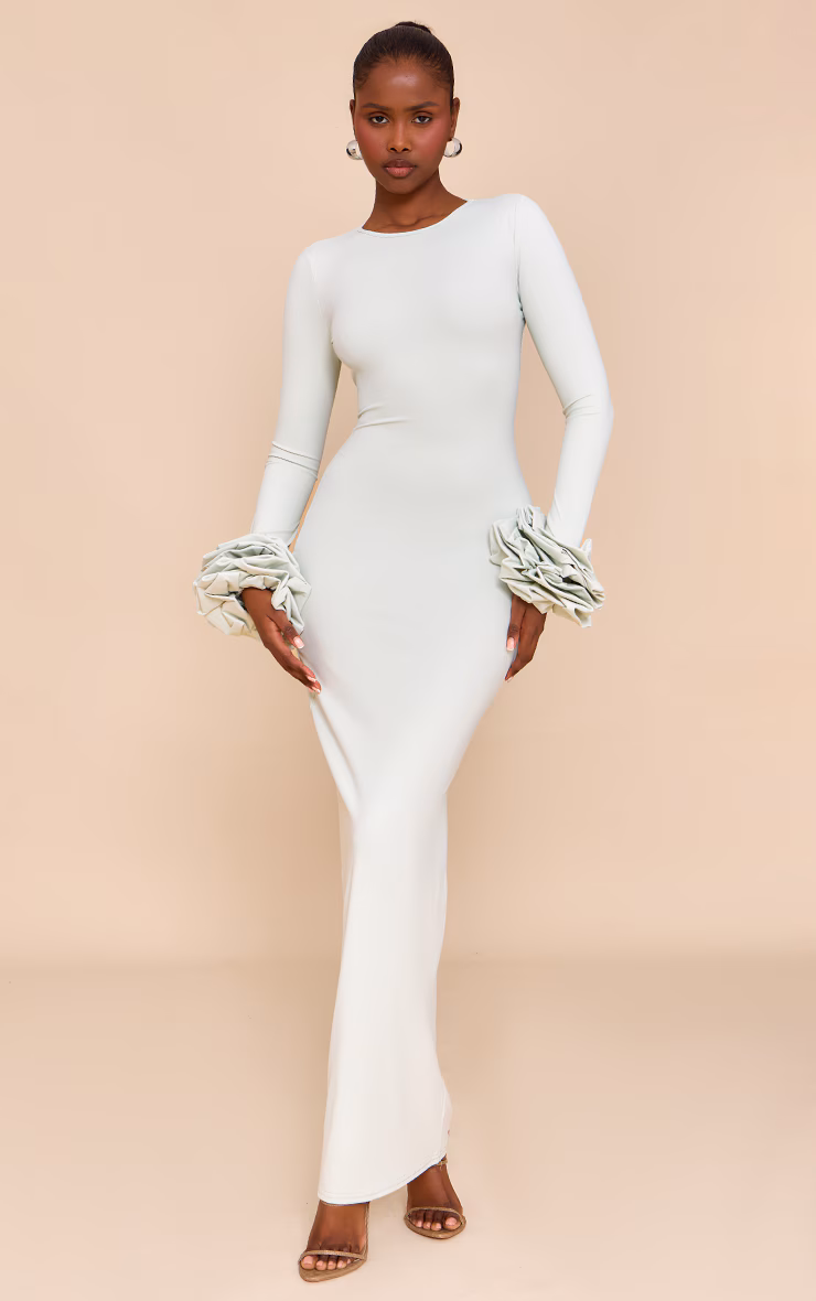 Sage Green Puff Sleeve Maxi Dress