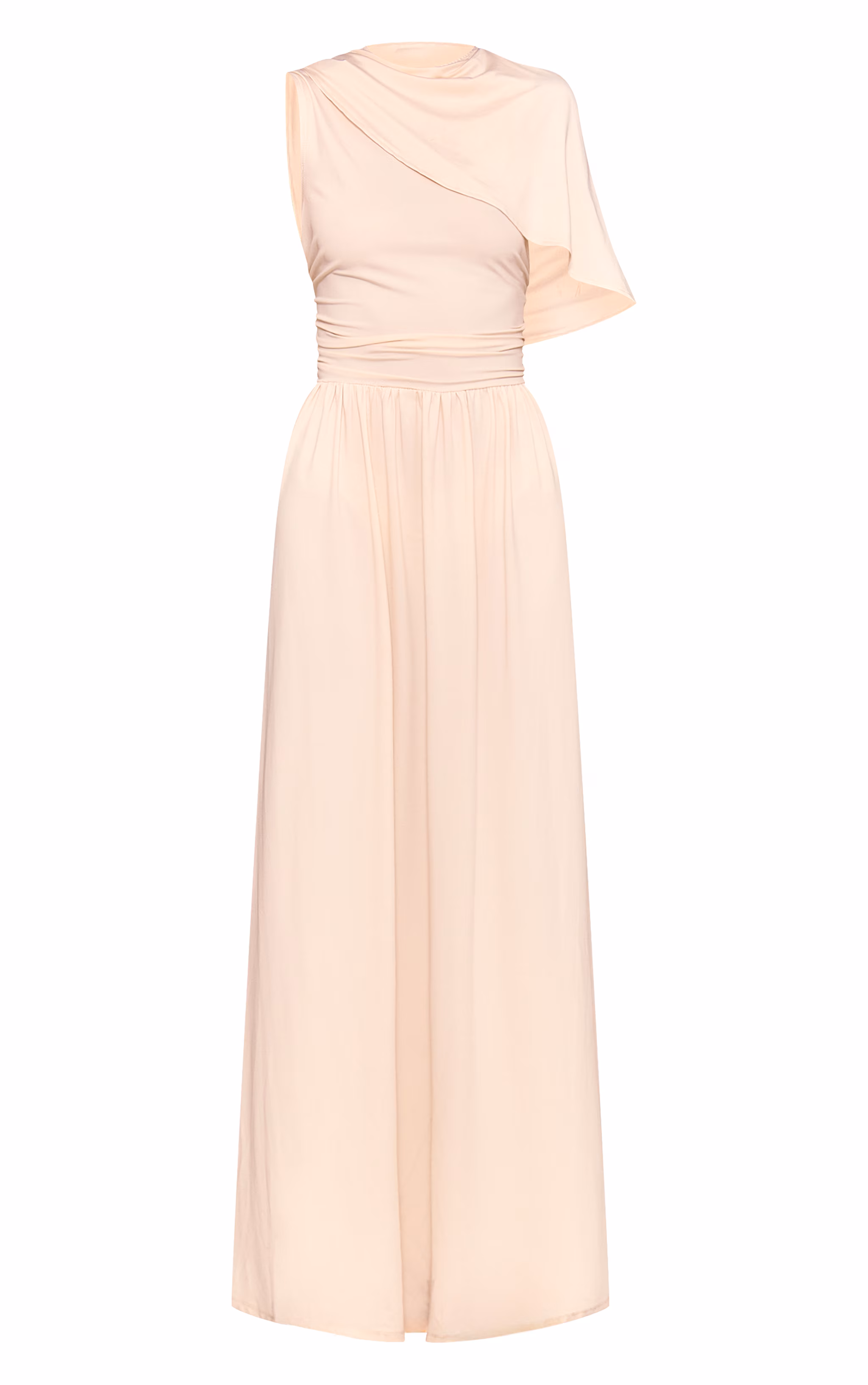 Cream Layered Ruched Maxi Dress
