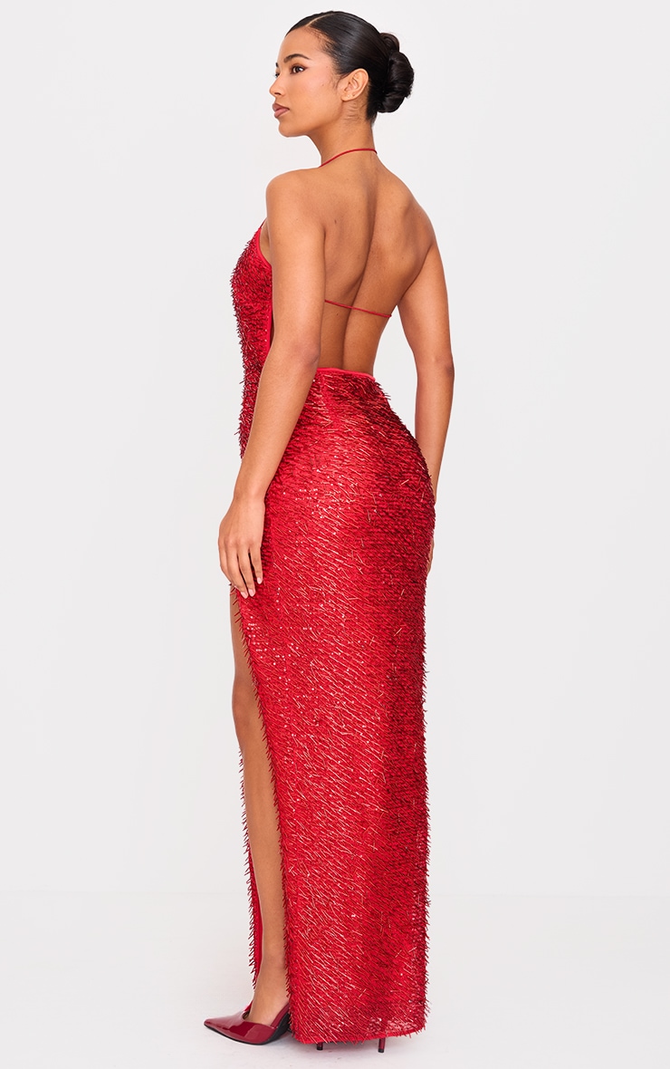 Red Sequin Cut Out Maxi Dress