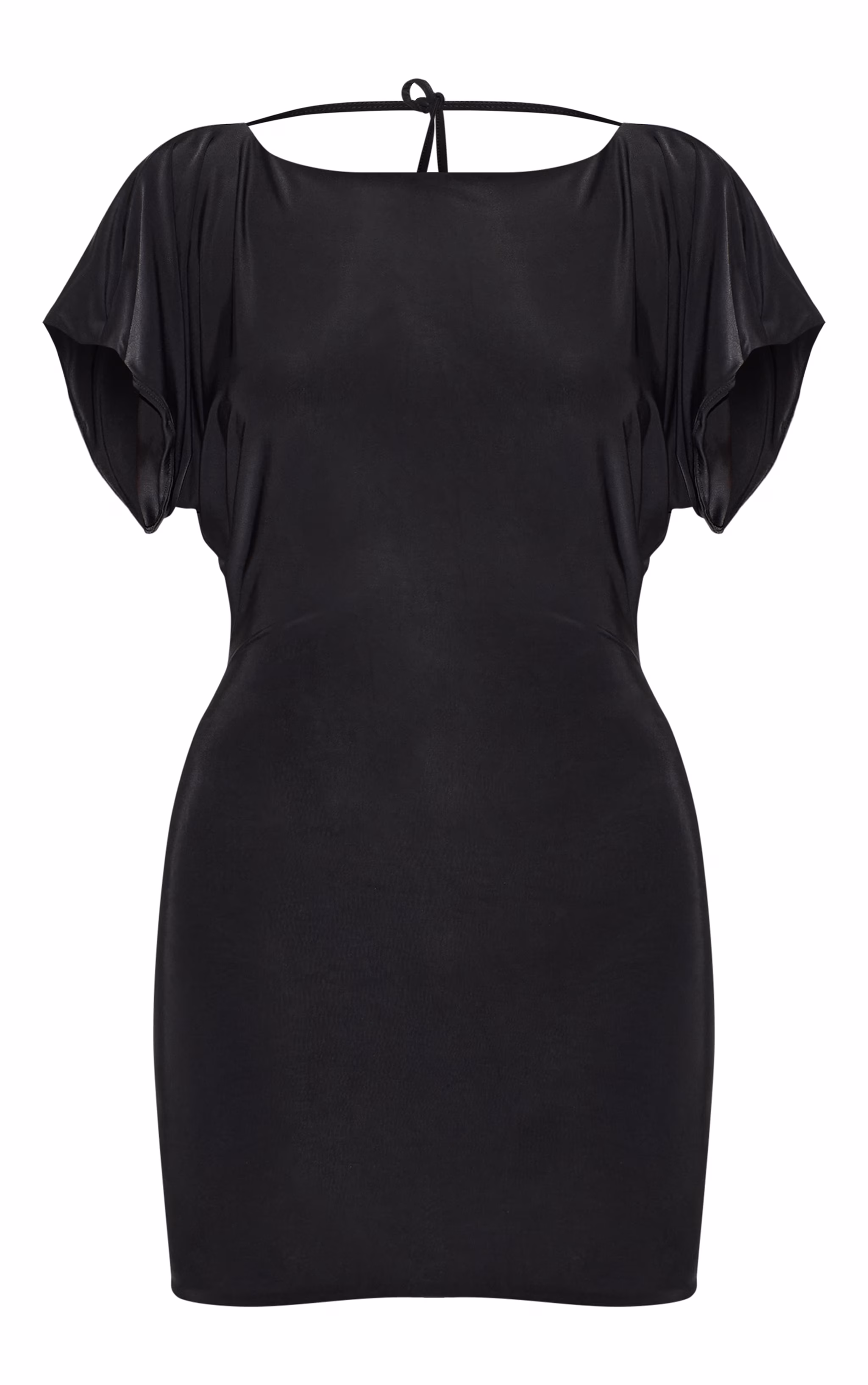 Black Double Layered Slinky Ruched Short Sleeve Mini Dress