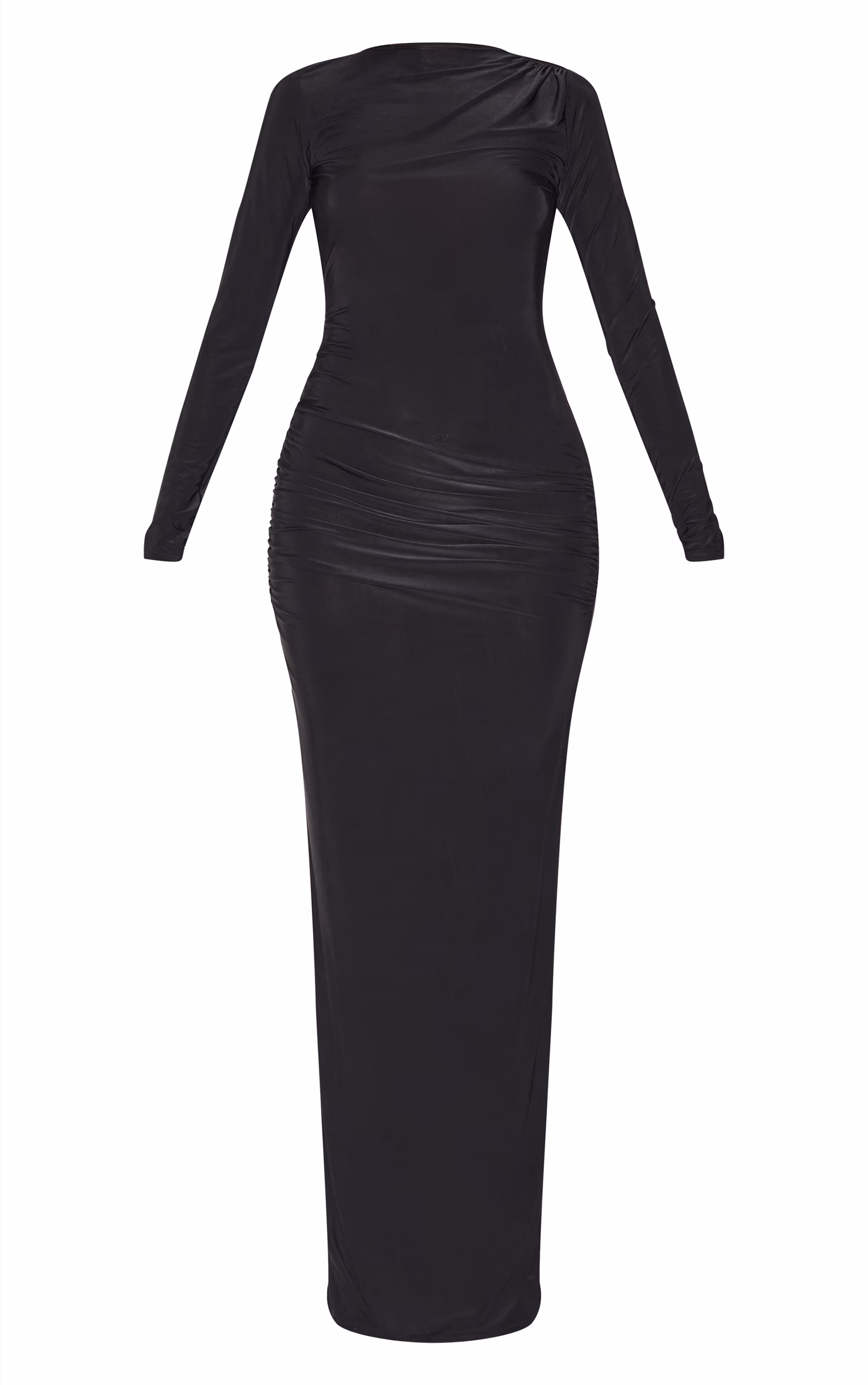 Black Slinky Long Sleeve Open Back Maxi Dress
