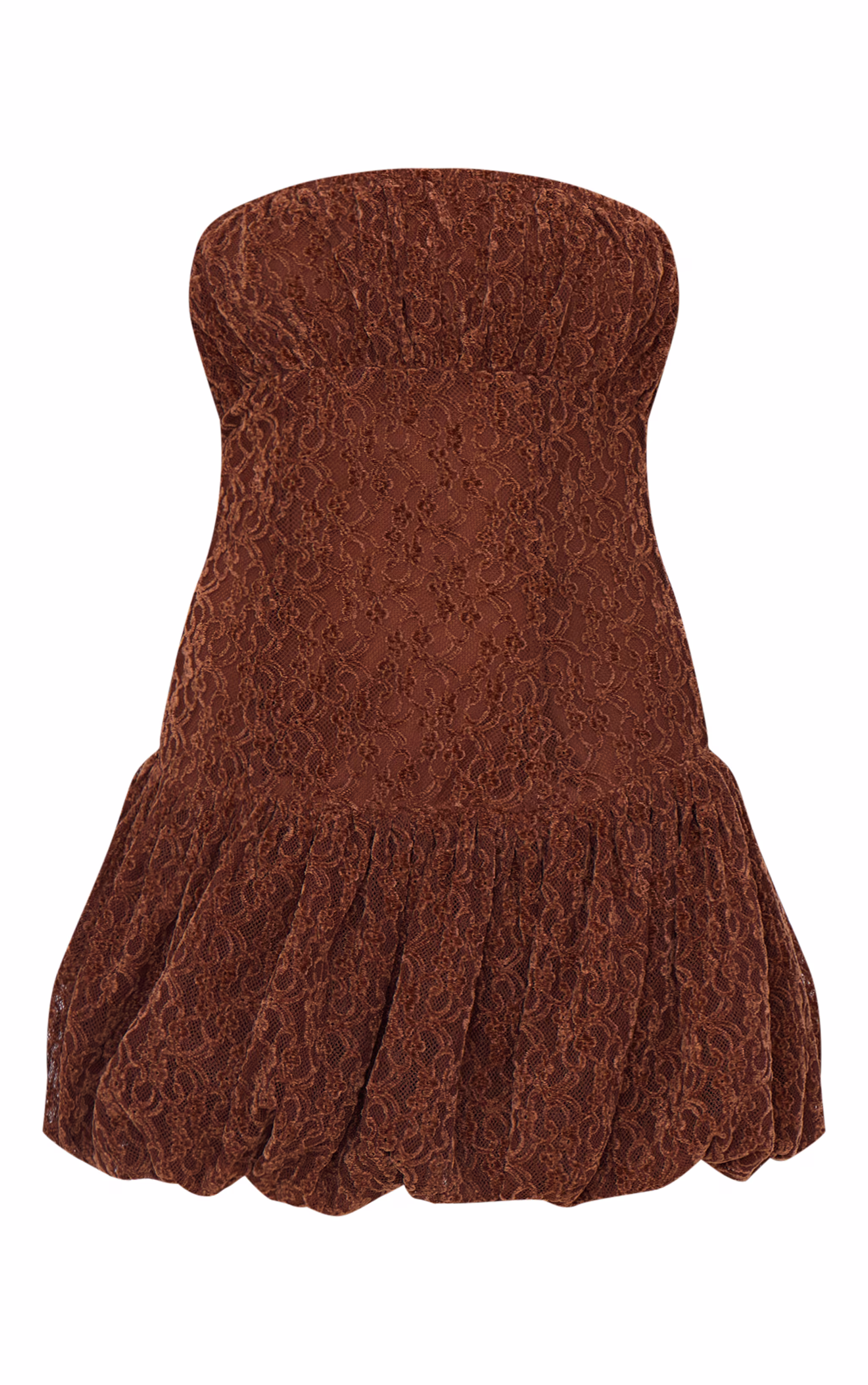 Chocolate Lace Bandeau Ruched Mini Dress