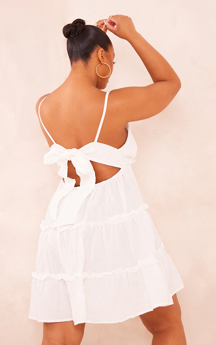 Plus White Tiered Cheesecloth Shift Dress